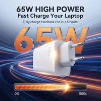 Cargador de Viaje Multi-PD QC de 3 Puertos y 65W, 2 Puertos PD Tipo-C, 1 Puerto USB-A, Compacto, Blanco, Enchufe Estándar Europeo, Cargador Portátil para Portátil, Venta al Por Mayor