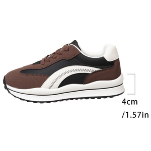 Retro Color Block Lace up Women Suede Platform <strong>Trainers</strong> Wear Resistant Tread Sole Footwear for Casual Daily Urban Street Wear - Product Image 3