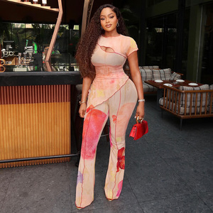 2026 Yeni Kişiselleştirilmiş Kısa Kollu Dar Kesim Sokak Modası Asimetrik Uzun İki Parçalı Takım Yazlık 2 Parçalı Kadın Takımı logo - Product Image 2