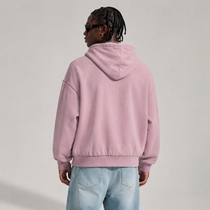 <b>Men's</b> <b>Pink</b> Hooded Zip-Up <b>Sweatshirt</b> 100% Cotton Fleece Embroidered Logo Eco-Friendly Regular Fit Casual Autumn Wear - Product Image 2