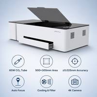 Graveur laser pour la décoration intérieure, 60W CO2 500x300mm, grave les tranches de bois et les sous-verres en MDF, refroidissement par eau, port USB, pour la décoration