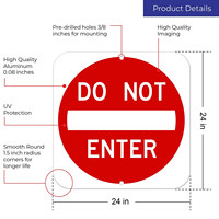 Panneau d'avertissement de sécurité réfléchissant en aluminium avec film réfléchissant de première qualité, panneau de signalisation routière durable pour entrée unidirectionnelle, 24 pouces
