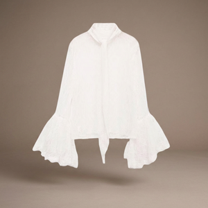 Blusa de Encaje Blanca para Mujer con Mangas Campana, Cuello Alto, Volantes, Elegante, Holgada, para Primavera/Verano, Ideal para Bodas - Product Image 2