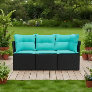 Black Pe <b>Rattan</b> Garden <b>Sofa</b> Three Seat Outdoor Furniture Compact Contemporary Design High Density Foam Cushions - Product Image 2