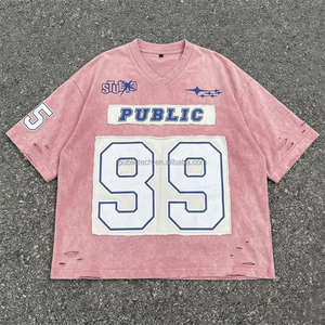 Camisetas de Hombre de Alta Calidad con Apliques, Bordado Personalizado, Estilo Urbano, Lavado Ácido, Desgastadas, Cuello en V, Talla Grande - Product Image 1