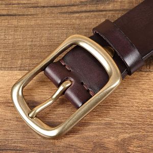 Cinturón de Cuero Genuino, Hebilla Rectangular de Cobre, Estilo Casual, Moldeado en una Sola Pieza, Duradero - Product Image 2