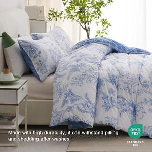 Ensemble <span class=keywords><strong>de</strong></span> 3 pièces <span class=keywords><strong>de</strong></span> style botanique motif floral bleu imprimé <span class=keywords><strong>housse</strong></span> <span class=keywords><strong>de</strong></span> <span class=keywords><strong>couette</strong></span> et taie d'oreiller en microfibre <span class=keywords><strong>de</strong></span> <span class=keywords><strong>polyester</strong></span> à armure toile pour usage domestique - Product Image 3