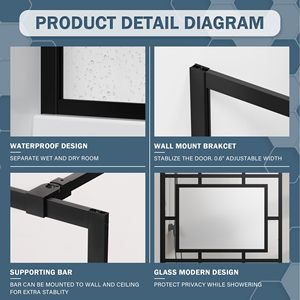 <span class=keywords><strong>Paroi</strong></span> <span class=keywords><strong>de</strong></span> <span class=keywords><strong>douche</strong></span> coulissante Mars Villa personnalisée en verre trempé noir CE ESG avec étagère pour salle <span class=keywords><strong>de</strong></span> bain - Product Image 5