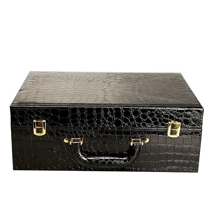 Black Crocodile Leather Box Luxury Wooden Wine Tool Perfume Shoes Custom Storage Box Packaging For Clothing
