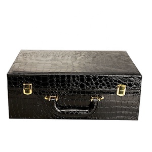 Custom Black Crocodile Texture Gift Box Luxury Wooden Leather Wine Shoe Tool luxury packaging boxes for cosmetic