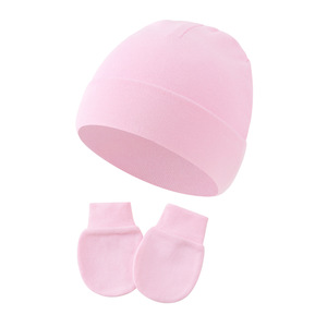 Ensemble <span class=keywords><strong>bonnet</strong></span> en satin et gants anti-griffures pour nouveau-né, couleur unie, accessoires de commerce extérieur quatre saisons - Product Image 1