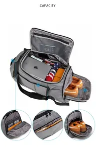 New Design Fashion Travel Mens Gym Duffel Bag Grey Color Side Pocket Shoe Carrier Backpack