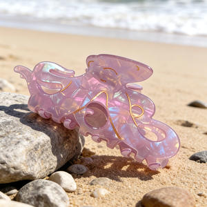 Pinces à cheveux en PVC holographique de 11 cm, moyennes, élégantes, motif <span class=keywords><strong>pieuvre</strong></span> océanique, antidérapantes, accessoires capillaires rouges pour les vacances - Product Image 3