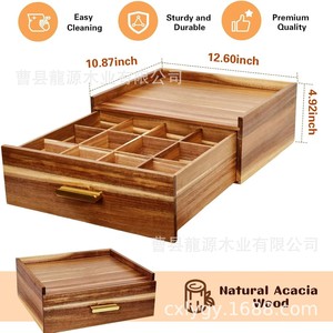 Boîte de rangement de bureau en bois, style tiroir, pour sachets de thé, sachets de sucre et autres accessoires de thé, avec trous pour accrocher une poignée. - Product Image 5