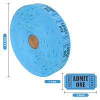 Rouleaux de billets perforés bleus « Admit One » 1x2 pouces, bons de tombola numérotés en séquence 2000 pièces/rouleau pour carnaval, bar et école
