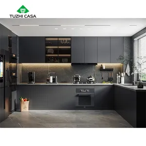 TUZHI CASA vietnam suppliers ready to assemble modern apartment handless integral kitchen cabinet sets for home