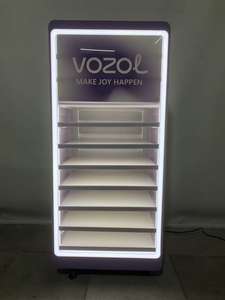 Support d'affichage d'ornements en bois à plusieurs niveaux, support de sol carré, présentoirs d'affichage de gadgets électroniques avec lumière LED et roulettes pour <span class=keywords><strong>magasin</strong></span> - Product Image 3