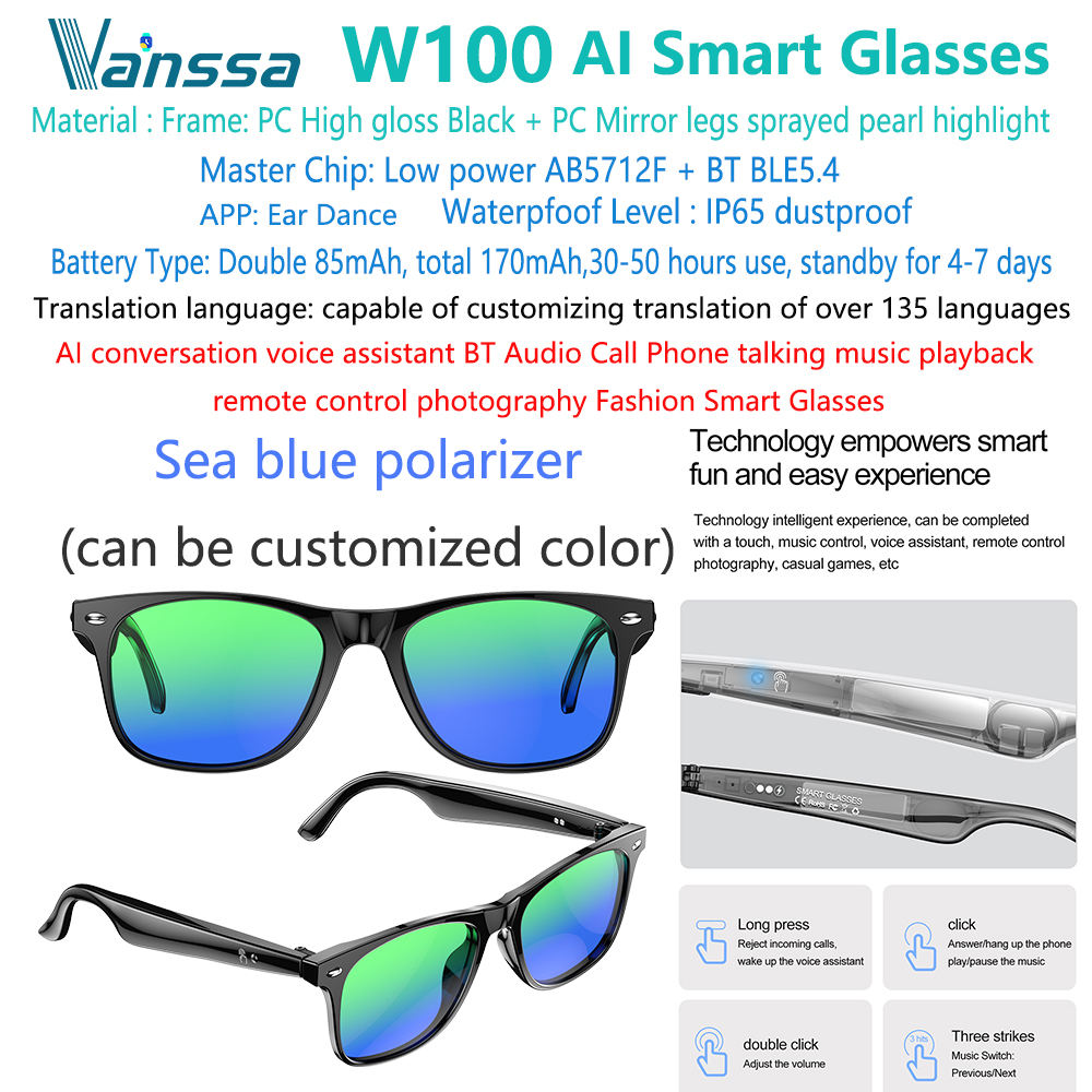 W100-AI-smart-glasses polarizador Azul Marino