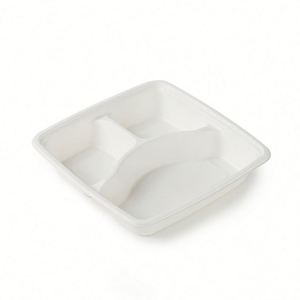 Assiette Ronde Biodégradable en Canne à Sucre Recyclée 350ml, Assiette de Dîner Retournable Séparable pour Fête - Product Image 3