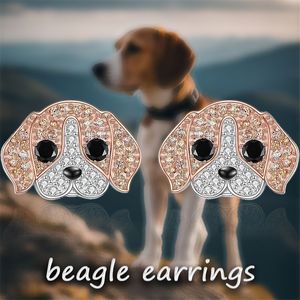 Serie Perros - Novedad: Pendientes de botón minimalistas y exquisitos de aleación con micro pavé de diamantes de imitación, diseño <span class=keywords><strong>Beagle</strong></span>, accesorios versátiles para el día a día. - Product Image 2