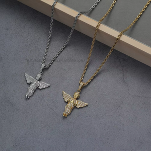 pendant, hip hop jewelry, copper zircon street rap, winged pendant <b>chain</b>. - Product Image 2