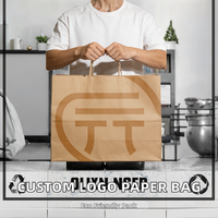 Sac en papier kraft brun avec logo personnalisé, imprimé, recyclable, pour emballages alimentaires à emporter, avec poignées