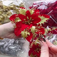 Décoration de noël paillettes fleurs artificielles rouge or arbre de noël ornements noël nouvel an fête de mariage guirlande bricolage guirlande