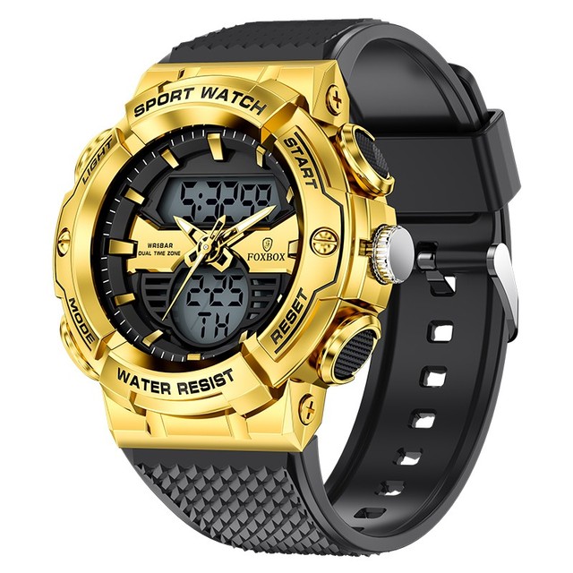 FOXBOX Dual Display New Sport Digital Mens Watches Top Luxury Quartz Watch for Men Waterproof Clock Male Wristwatch FB0046