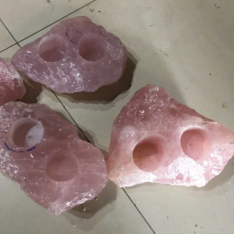 Pedras Home decoração acessórios mini pedra rosa quartzo luxo cristais cerâmica palma pedras castiçal