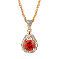 SongYi Romantique Femmes Grenade Rouge Ensemble Cuivre Plaqué Or Avec Zircon En Forme De Coeur Anneau Boucles D'oreilles Collier Ensemble
