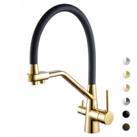 Robinet de cuisine moderne à double poignée en laiton, mitigeur chaud/froid avec filtre, finition brossée, robinet en céramique