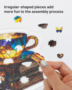 Puzzle en acrylique motif tasses de thé et livres en vitrail, attrape-soleil, décoration suspendue pour fenêtre, vente en gros, logo personnalisé - Product Image 5