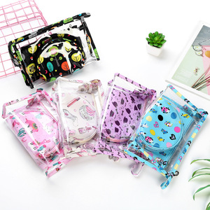 Printed Leather Transparent Pvc Cosmetic Bag Three Piece Set Travel Portable <b>Toiletry</b> Bag Handheld Makeup <b>Storage</b> Case - Product Image 2