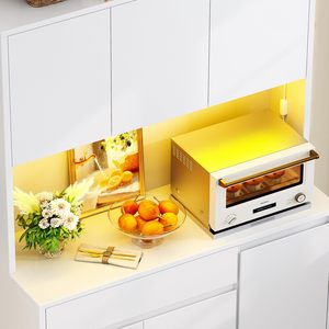 SENYU Modern <b>White</b> Kitchen Pantry Cabinet With LED Lighting Adjustable <b>Shelves</b> Multi-Functional Storage Organizer - Product Image 2