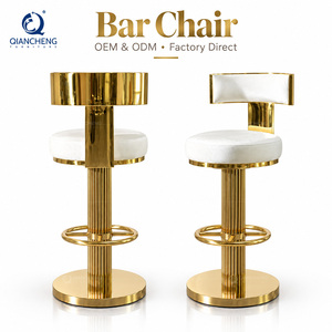QIANCHENG chaises <span class=keywords><strong>Barhocker</strong></span> modernes de haute qualité à hauteur de comptoir cadre en acier inoxydable doré tabouret de bar pivotant haut de luxe - Product Image 1
