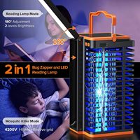Lampe solaire anti-moustiques multifonctionnelle avec choc électrique, lumière UV et bleue, indice de protection IP33, crochet de suspension pour utilisation en extérieur/intérieur