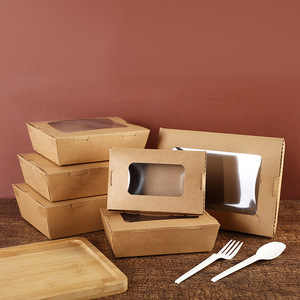 Window Kraft Paper Fast Food Box Fruit Fries Packing Box Baking Pastry Sushi Food Take Away Packing Paper Box