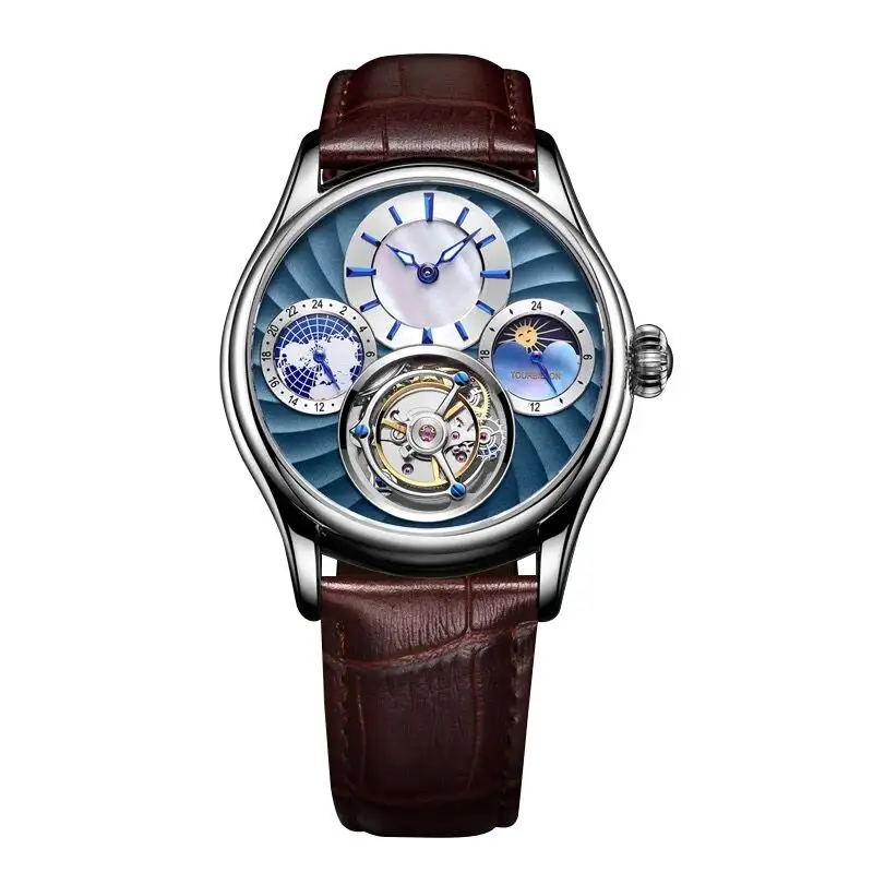 AESOP Tourbillon Watch For Men Original 24Hours Moon Phase Small Subdial Chrono Multifunctional Mechanical Watches