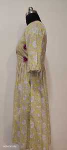 Vestido Midi de Algodón con Estampado Floral, Cuello Redondo, Manga Tres Cuartos, Corte en A, Casual, Veraniego, Transpirable, Tejido, Holgado - Product Image 4