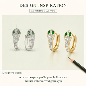 Pendientes de Aro con Serpiente de Circonio, Acero Inoxidable, Chapado al Vacío en Oro de 14K, Joyería con Serpiente de Ojo Verde - Product Image 2