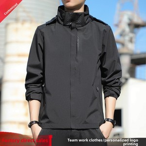 Chaqueta Bomber Casual Tres en Uno para Hombre, Primavera-Otoño, con Capucha, Holgada, Impermeable, Deportiva, Versátil, Estampada, 100% Poliéster - Product Image 2