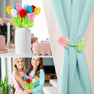 ดอกไม้ตุ๊กตาขนนุ่มน่ารักแบบขายส่ง พร้อมก้านดอกที่โค้งงอได้ สำหรับวันขอบคุณพระเจ้าและวันแม่ ชุดดอกทิวลิปหลากสี - Product Image 3