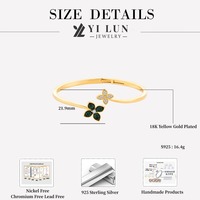 Bracelet jonc YILUN en argent sterling 925 plaqué or 18 carats avec fleur en malachite et trèfle pavé de zirconiums, bijou tendance pour femme