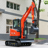 Miniexcavadora de 3 Toneladas, Excavadora de Orugas Hidráulica con Acoplador Rápido, Múltiples Accesorios Opcionales, Máquina de Construcción con Motor y Caja de Cambios