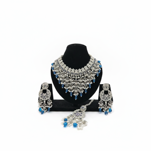 <b>Silver</b> Plated Fine Jewelry Set with Crystal Stone and Pearls <b>Choker</b> Necklace - Product Image 2