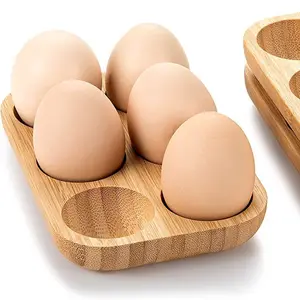 Creative ถาดไข่ไม้ไผ่พร้อมหกหลุมเก็บม้วนบ้านตู้เย็นถาดไข่งานฝีมือไม้กล่องไม้และป้ายผนัง