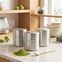 Boîte à Matcha en Acier Inoxydable Mat, Qualité Alimentaire, Recyclable, avec Tamis, Contenant Réutilisable pour Poudre, Cadeau 80*80mm