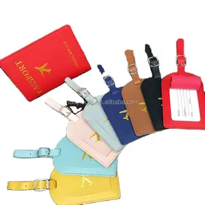 2024 Wholesale Custom Pu Leather Passport Holder Travel Wallet Passport Cover Luggage Tag Set for Men Women