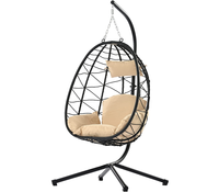 Fournisseur d'usine, chaise suspendue moderne en forme d'œuf - Siège unique en rotin tressé avec support en métal
