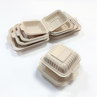Boîte à bento carrée en bambou compostable HEZHIYUAN avec design personnalisable et impression par transfert thermique pour la livraison de hamburgers et de pizzas